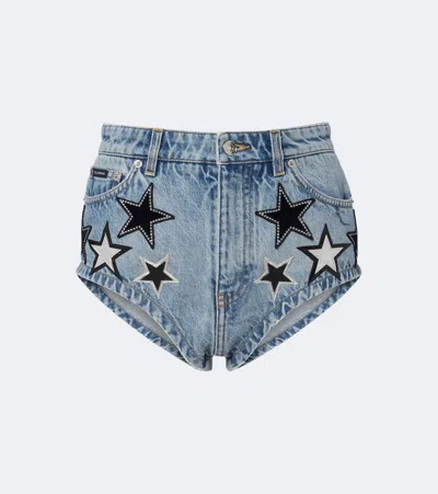 Dolce & Gabbana Patch-applique Denim Micro Shorts In Blue