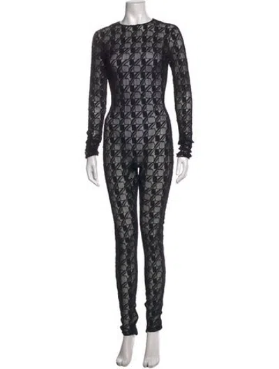 Pre-owned Dolce & Gabbana Patterned Crew Neck Jumpsuit In Black