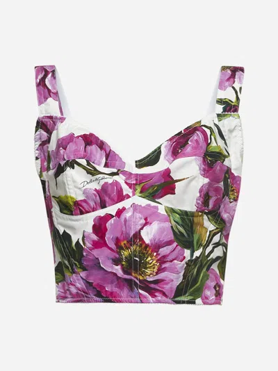 Dolce & Gabbana Dolce&gabbana Peony Print Bustier Top In Ha5kr Peonie Fuxia F.bco