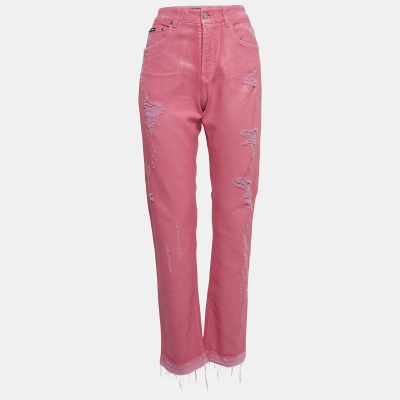 Pre-owned Dolce & Gabbana Pink Distressed Denim Straight Fit Jeans S Waist 27''
