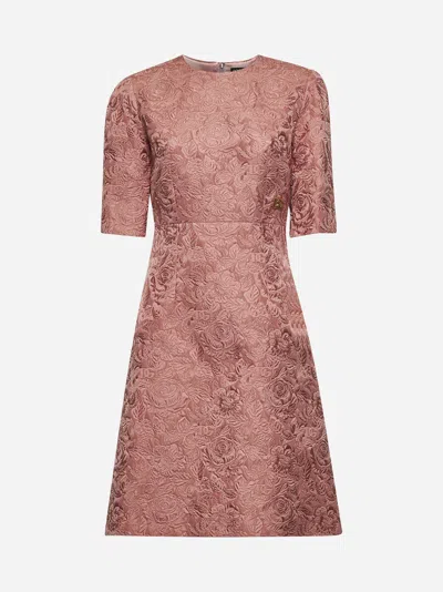 Dolce & Gabbana Pink Floral Quilted Jacquard Midi Dress