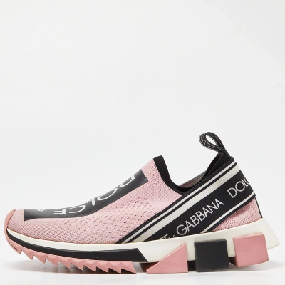 Pre-owned Dolce & Gabbana Pink/black Knit Fabric Sorrento Slip-on Trainers Size 36.5