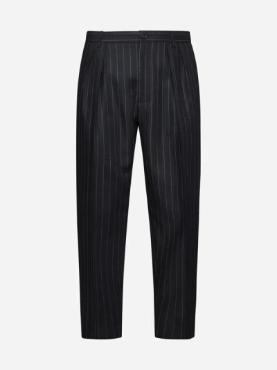Dolce & Gabbana Pinstriped Wool Trousers In Black