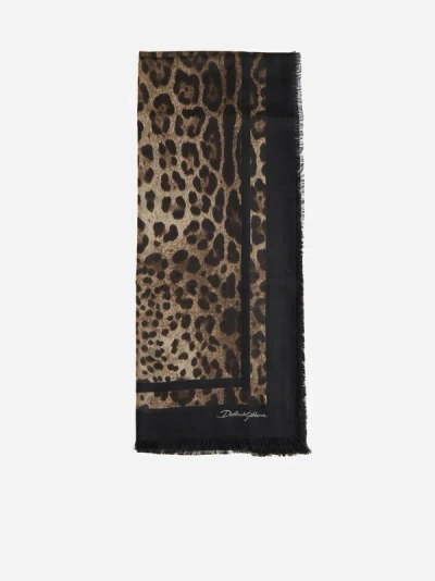 Dolce & Gabbana Print Cashmere Silk Shawl In Leo,black