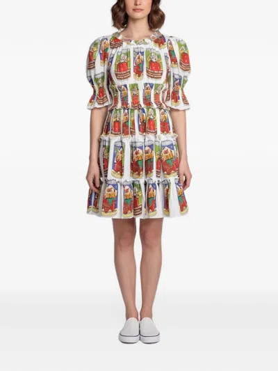 Pre-owned Dolce & Gabbana Printed Ruffled Mini Dress In White