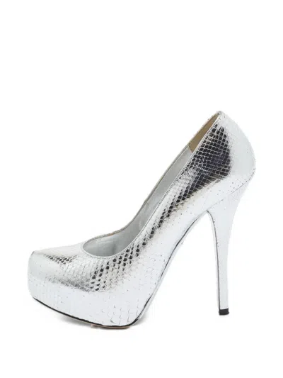 Pre-owned Dolce & Gabbana Python-embossed Platform Pumps In Silver