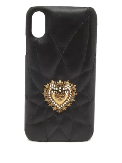 Pre-owned Dolce & Gabbana Quilted-heart Phone Cover In Black