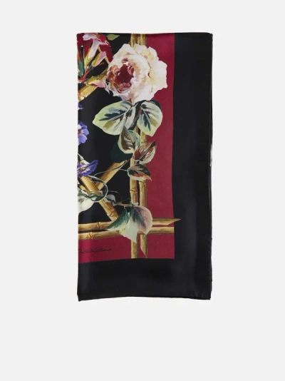 Dolce & Gabbana Rose Print Silk Scarf In Multicolor