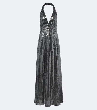 Dolce & Gabbana Sequined Halterneck Gown In Silver