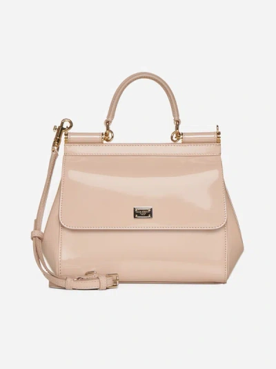 Dolce & Gabbana Sicily Small Glossy Leather Bag In Blush