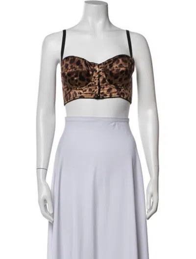 Pre-owned Dolce & Gabbana Silk Animal Print Sports Bra In Brown