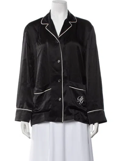 Pre-owned Dolce & Gabbana Silk Embroidered Accent Pajamas In Black