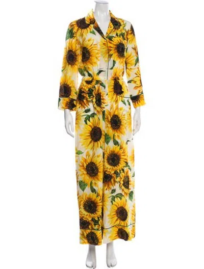 Pre-owned Dolce & Gabbana Silk Floral Print Jumpsuit In Yellow