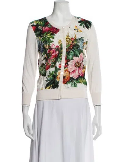 Pre-owned Dolce & Gabbana Silk Floral Print Sweater In Neutrals/pink