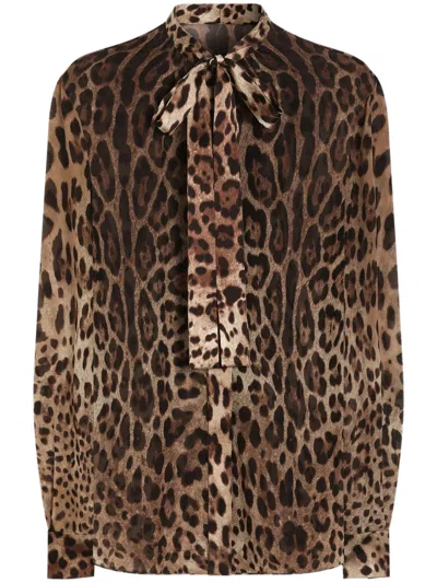 Dolce & Gabbana Silk Georgette Shirt With Leo Print In Animal Print
