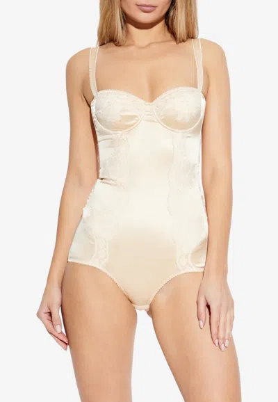 Dolce & Gabbana Silk Lace Bodysuit In Neutral
