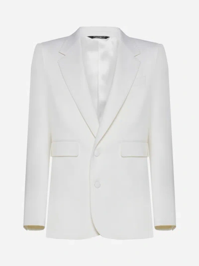 Dolce & Gabbana Single-breasted Wool Blazer In Natural White