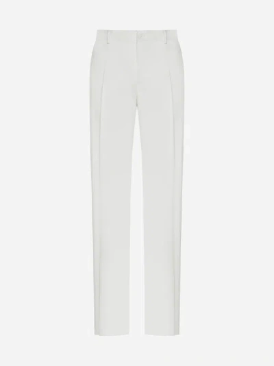 Dolce & Gabbana Stretch Wool Trousers In Natural White