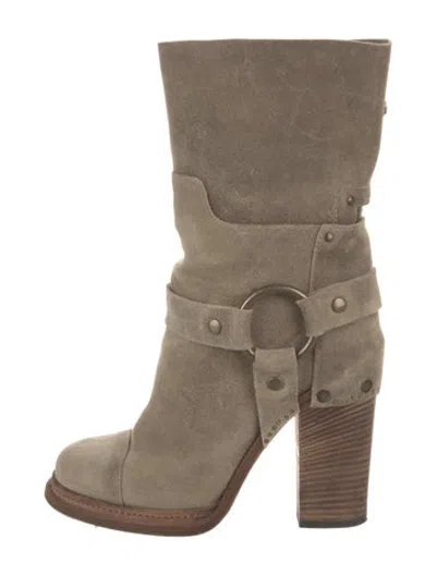 Pre-owned Dolce & Gabbana Suede Moto Boots In Neutrals