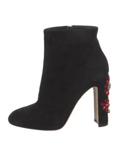 Pre-owned Dolce & Gabbana Suede Patterned Boots In Black