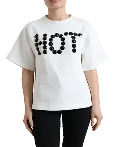 Pre-owned Dolce & Gabbana T-shirt White Cotton Stretch Black Hot Crystal