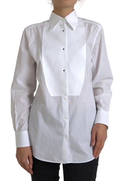 Pre-owned Dolce & Gabbana Top White Cotton Collared Long Sleeves Shirt It42/us8/m 970usd