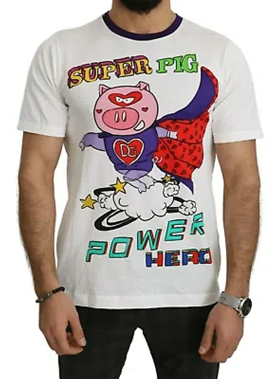 Pre-owned Dolce & Gabbana White Cotton Top Super Power Pig T-shirt
