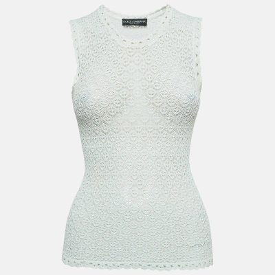 Pre-owned Dolce & Gabbana White Patterned Knit Sleeveless Top S