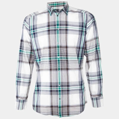 Pre-owned Dolce & Gabbana White Plaid Check Cotton Gold Fit Shirt L