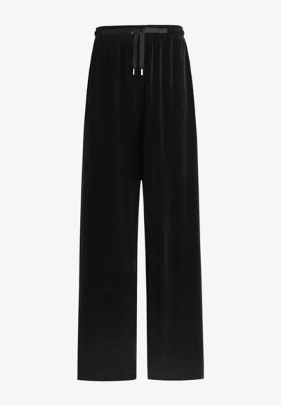 Dolce & Gabbana Wide-leg Drawstring Velvet Pants In Black
