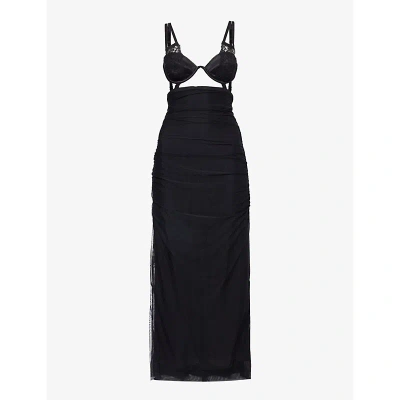 Dolce & Gabbana Lace-design Slim-fit Mesh Midi Dress In Nero