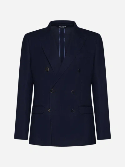 Dolce & Gabbana Wool Double-breasted Blazer In Blue