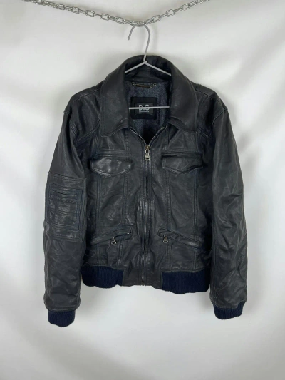 Pre-owned Dolce Gabbana X Leather Jacket Dolce & Gabbana Aviation Bomber 100% Leather Pocket Jacket In Black