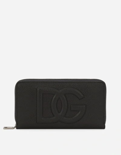 Dolce & Gabbana Zip-around Dg Logo Wallet In Black