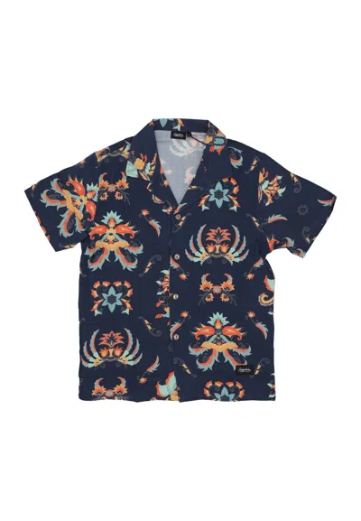 Dolly Noire Men's Short Sleeve Shirt Traditional Batik Bowling Shirt Black/multi In Blue