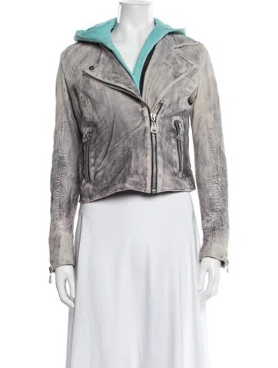 Pre-owned Doma Leather Biker Jacket In Blue/grey