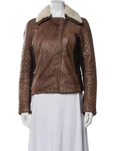 Pre-owned Doma Leather Biker Jacket In Brown