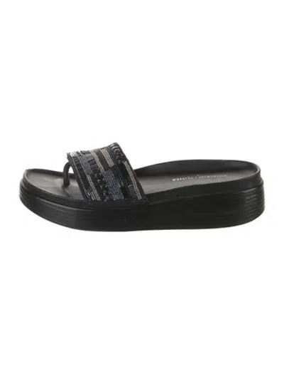 Pre-owned Donald Pliner Leather Patterned Slides In Black