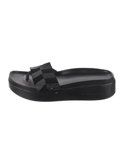Pre-owned Donald Pliner Leather Plaid Print Slides In Black