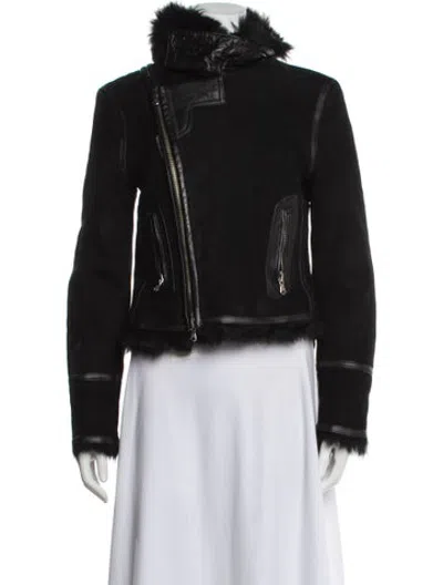Pre-owned Donald Pliner Shearling Biker Jacket In Black