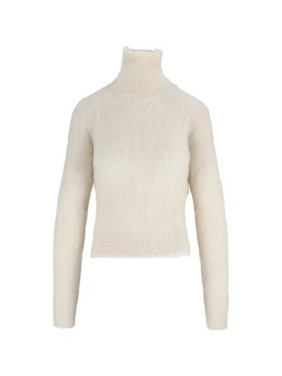 Dondup Dolcevita Fuzzy Knit Ribbed Turtleneck In Neutral