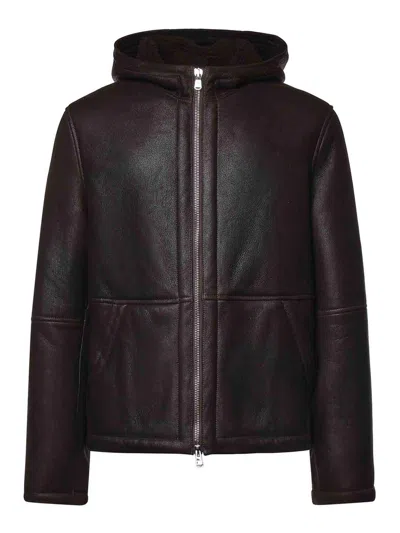 Dondup Leather Hooded Jacket In Brown