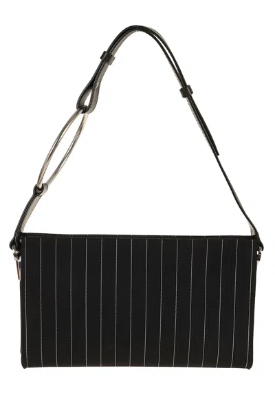 Dondup Pinstriped Virgin Wool-blend Ring Accent Clutch In Black