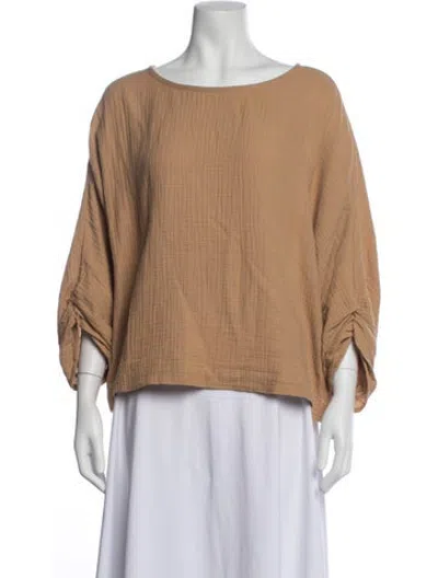 Pre-owned Donna Karan Bateau Neckline Three-quarter Sleeve Blouse In Neutrals