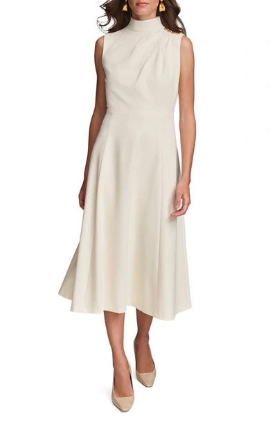 Donna Karan Mock Neck Sleeveless Midi A-line Dress In Cream