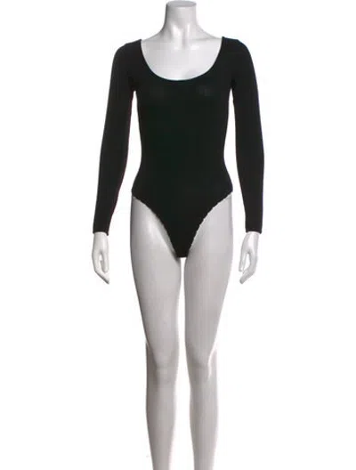 Pre-owned Donna Karan Scoop Neck Long Sleeve Bodysuit In Black