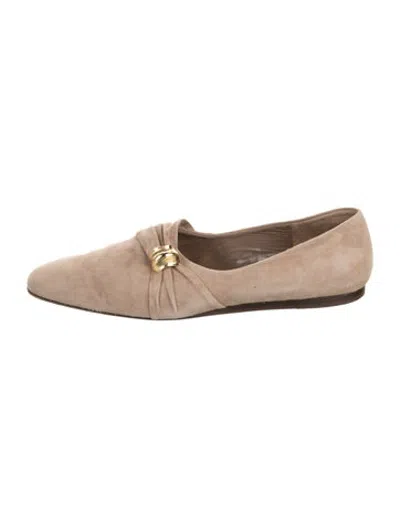 Pre-owned Donna Karan Suede Ruffle Embellishment Flats In Neutrals