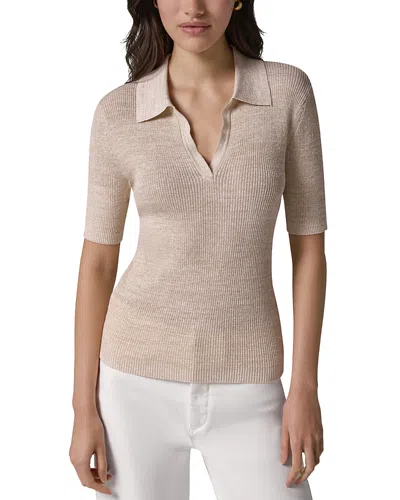 Donna Karan Weekend Dkny Metallic Ribbed Polo Sweater In Gold