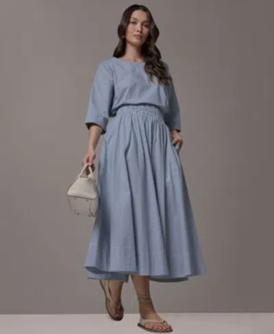Donna Karan Weekend Womens Striped Boat Neck Top Striped Pull On Maxi Skirt In Blue