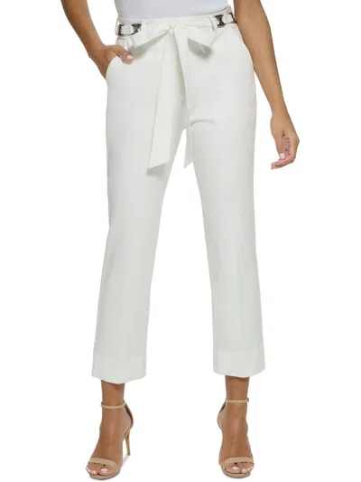 Donna Karan Womens Belted Cotton Cropped Pants In White